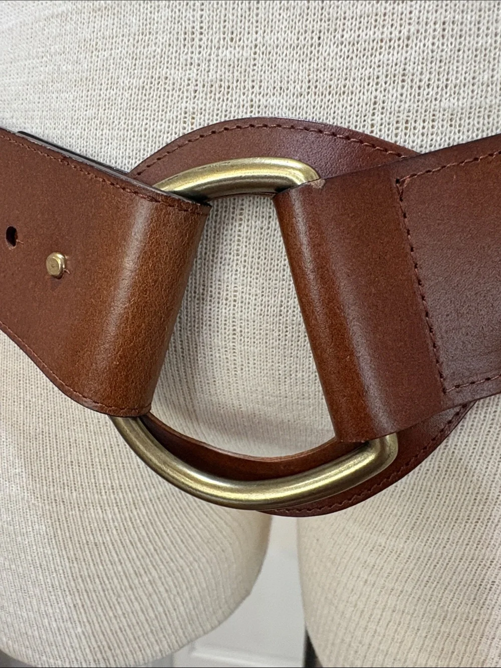 Brown genuine bonded leather wide boho braided belt sz M
